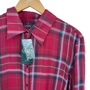 Ralph Lauren Womens Plaid Button Up Shirt 1X Roll Tab Sleeves‎ Lightweight Red